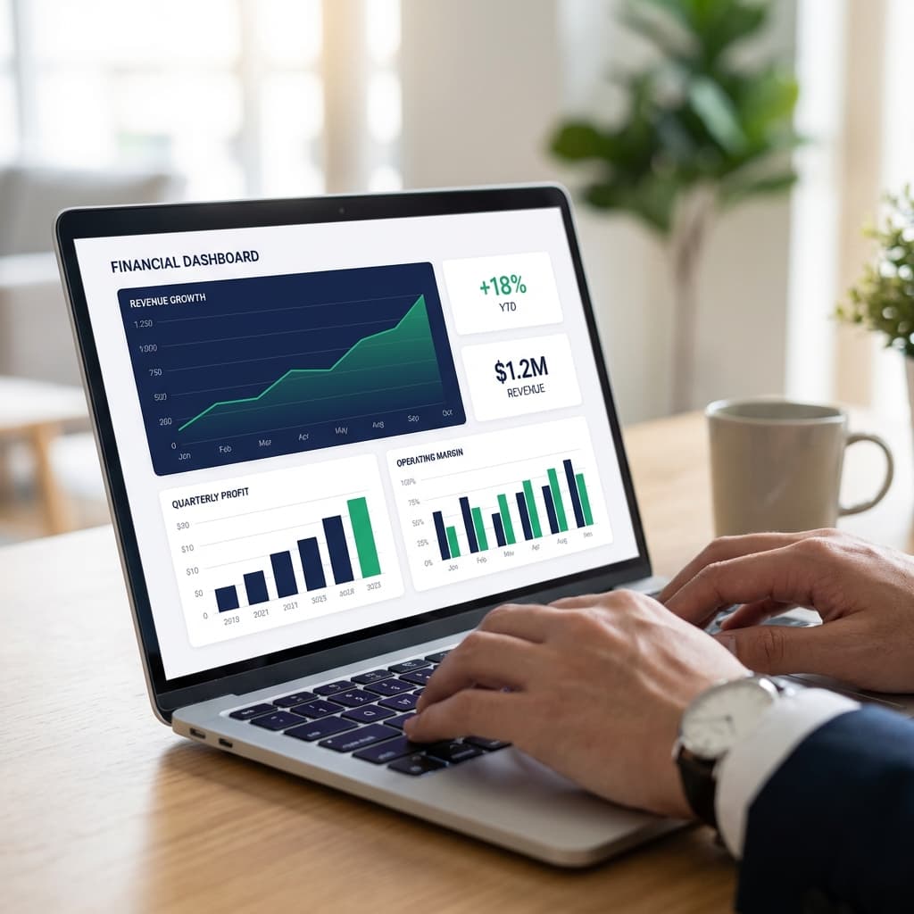 Dashboard financeiro com métricas de crescimento